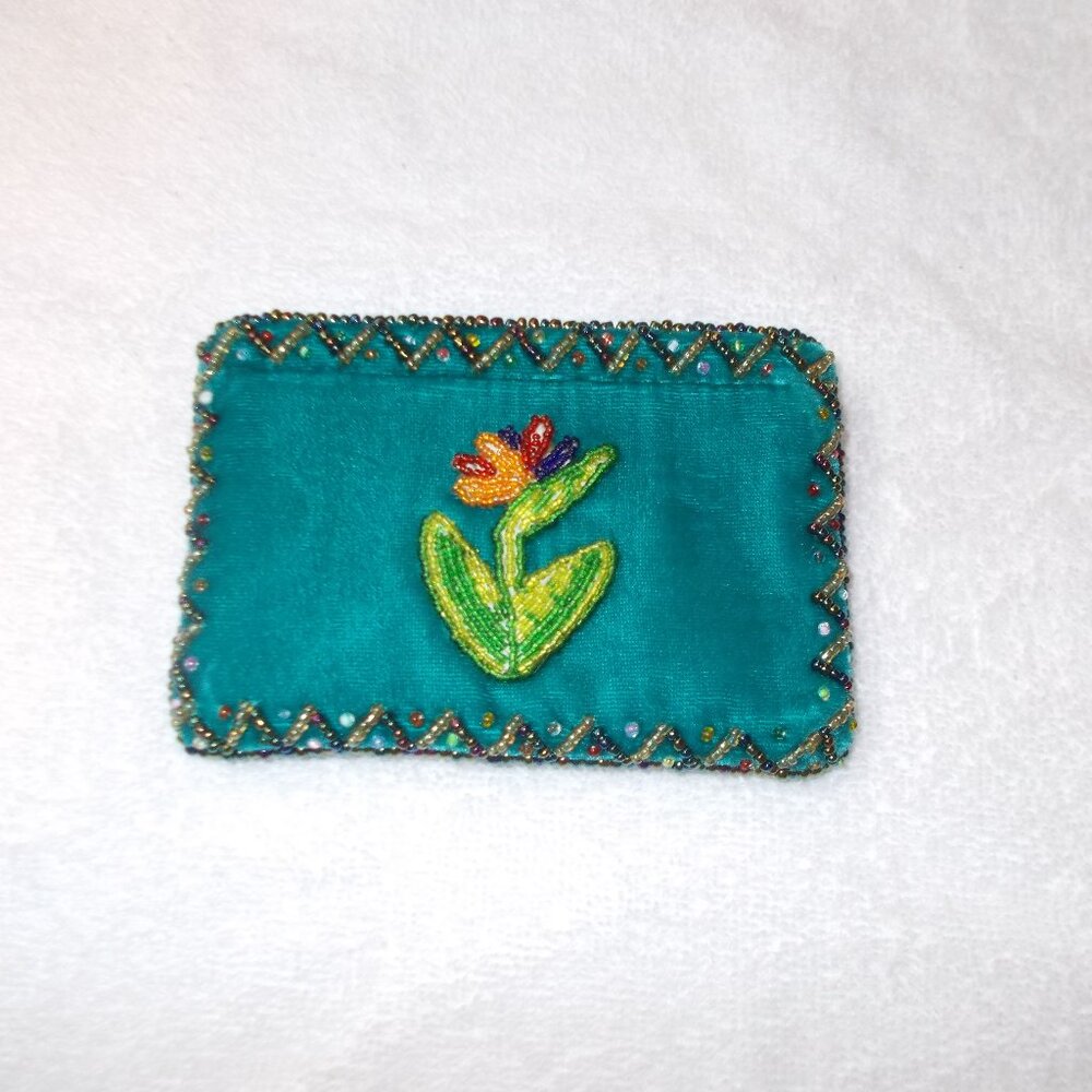 $5 Summer Sale! NWOT 4" long green velvet change purse with beading